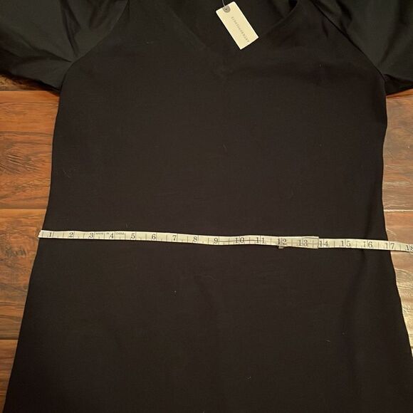 Anthropologie Maeve Annika Black Puffy Balloon Sleeve Dress Minimalist Modern - Picture 12 of 16